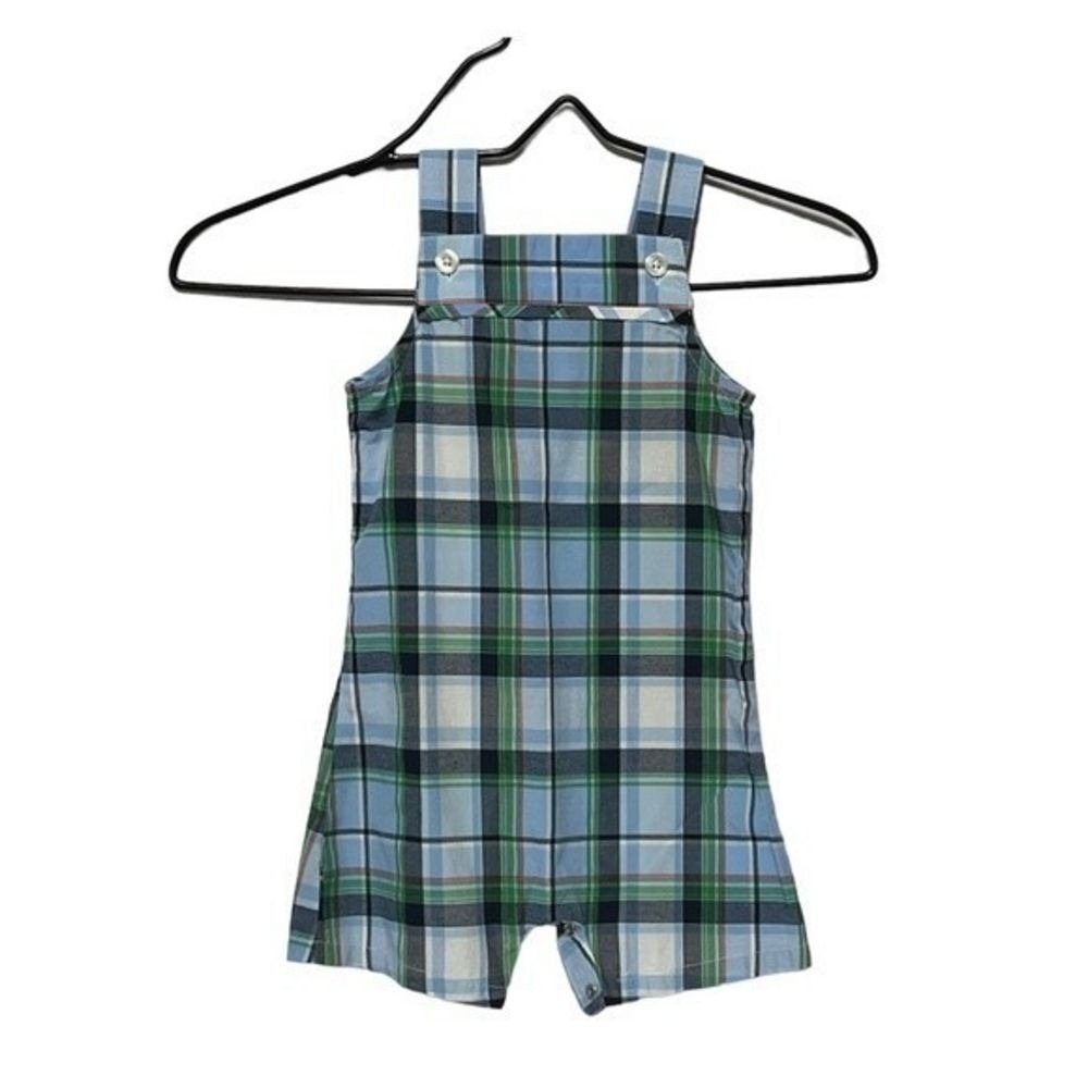 Crown & Ivy Baby Boys Blue Green Plaid Sleeveless Romper Jon Jon 12M